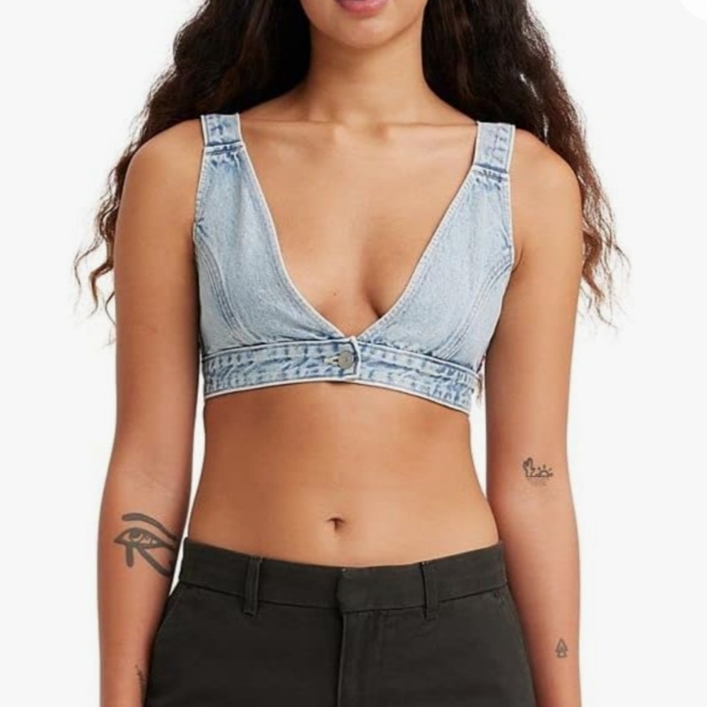 Levi's Joli Crop Top Denim Jean Bralette Top Size XS